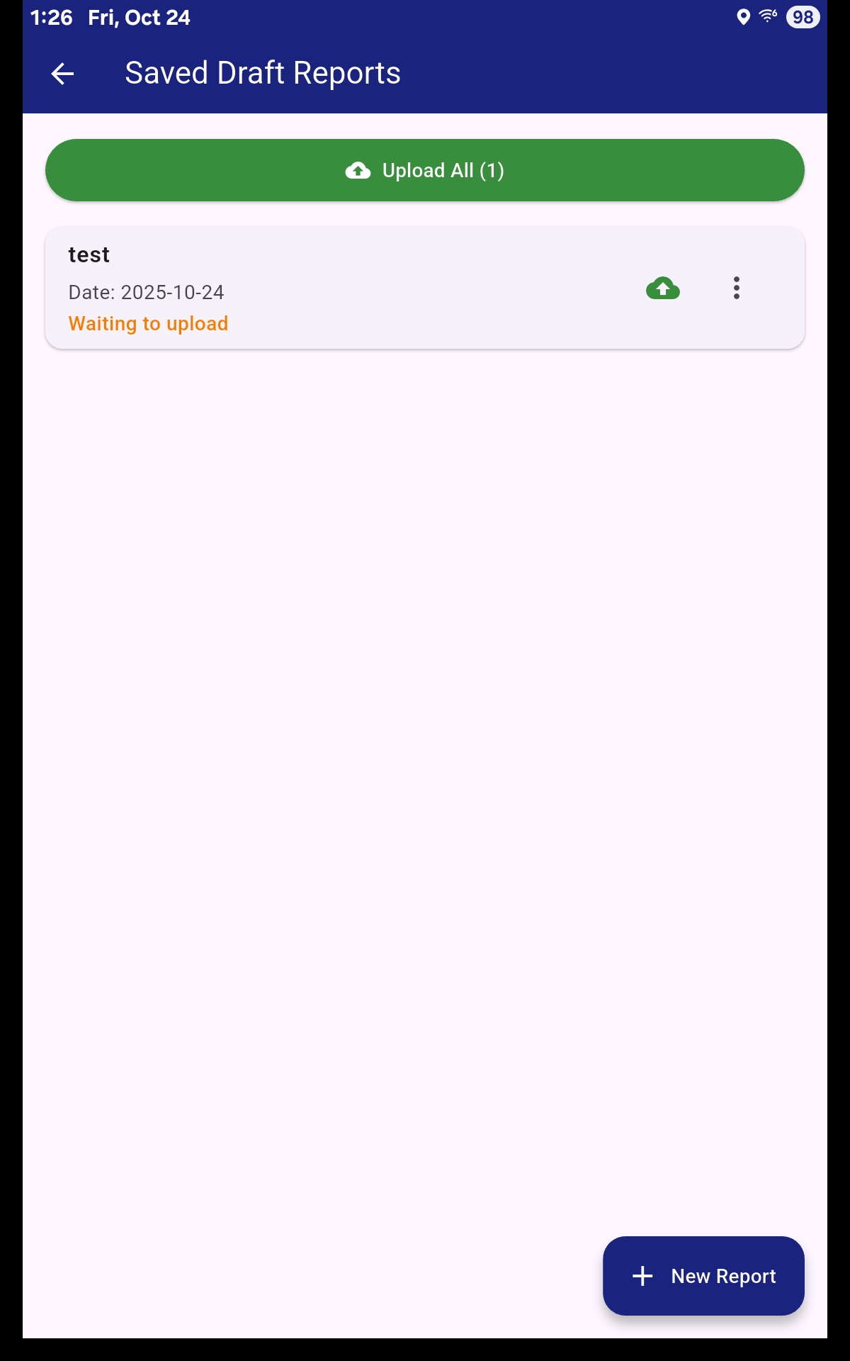 Mobile app screen showing data sync and upload interface